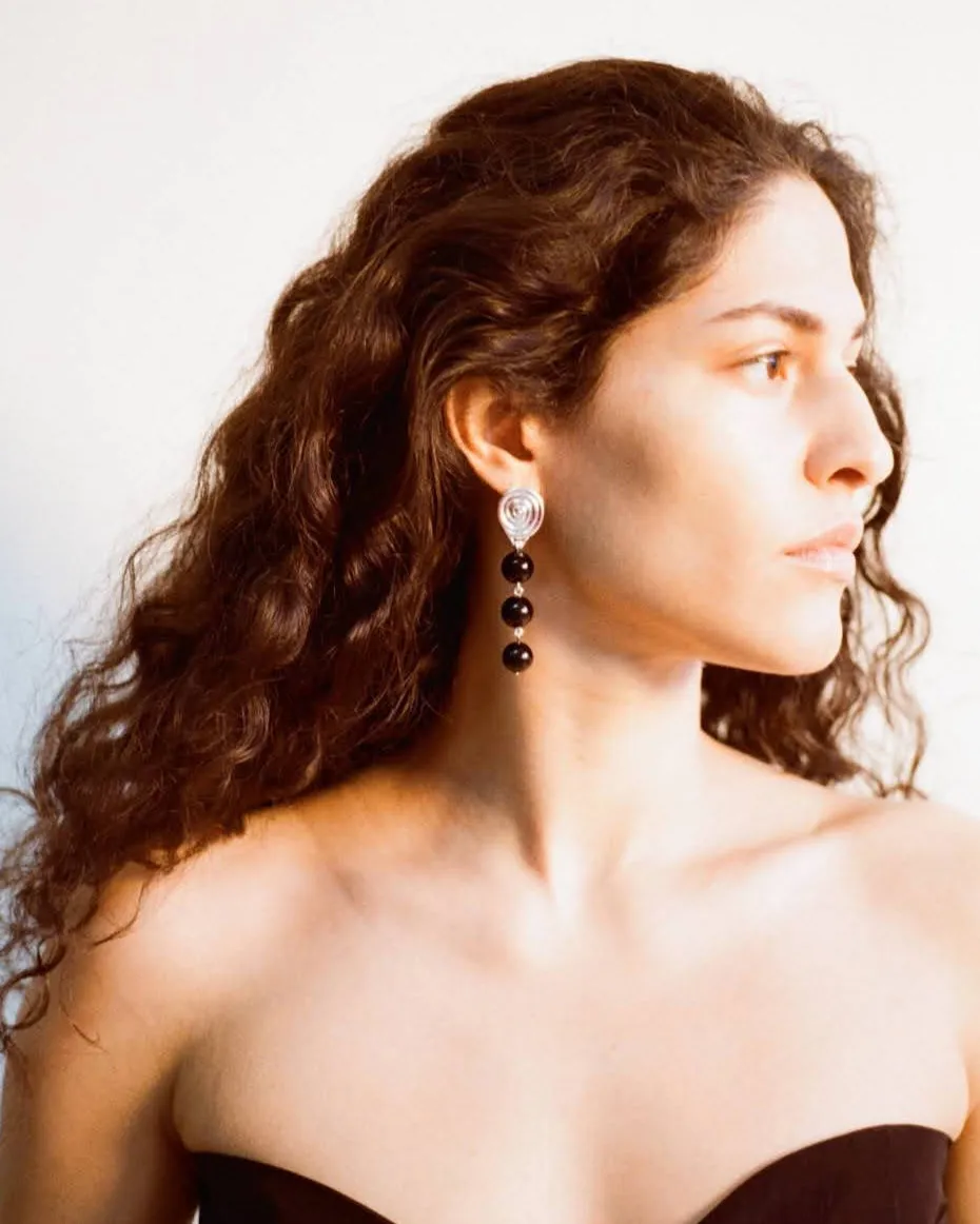 Swirl Droplet Earrings Silver Plated with Onyx sold by Rejina Pyo product image thumbnail 4