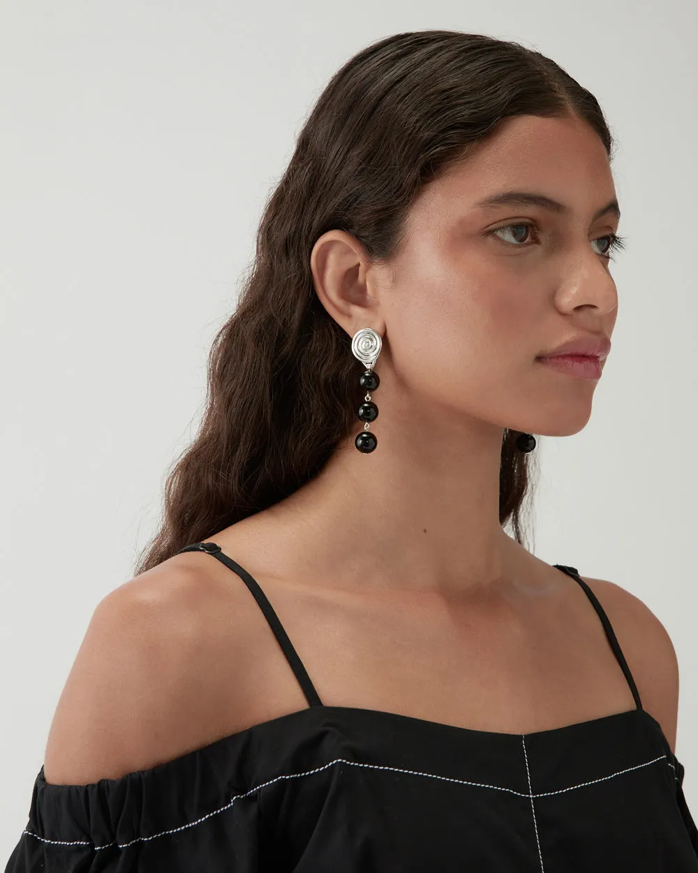 Swirl Droplet Earrings Silver Plated with Onyx sold by Rejina Pyo product image thumbnail 2