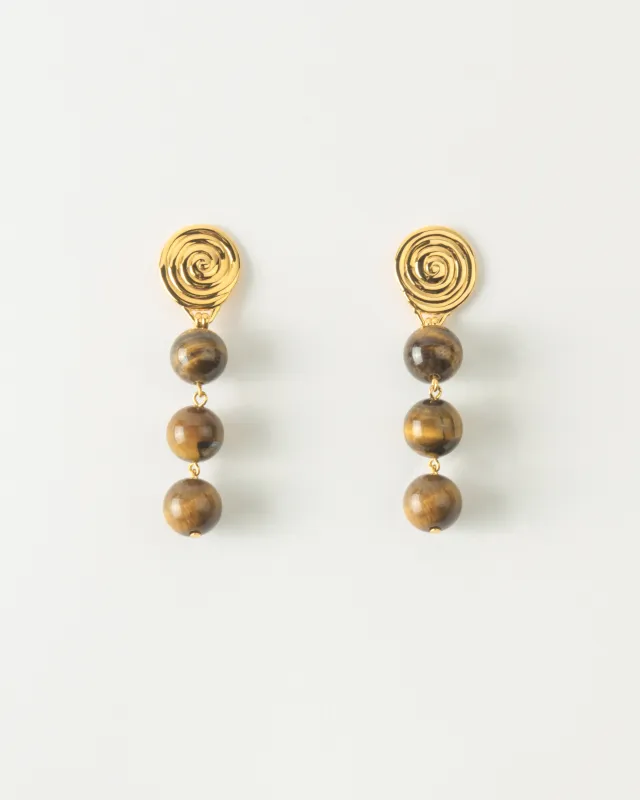Swirl Droplet Earrings Gold Plated with Tiger's Eye sold by Rejina Pyo