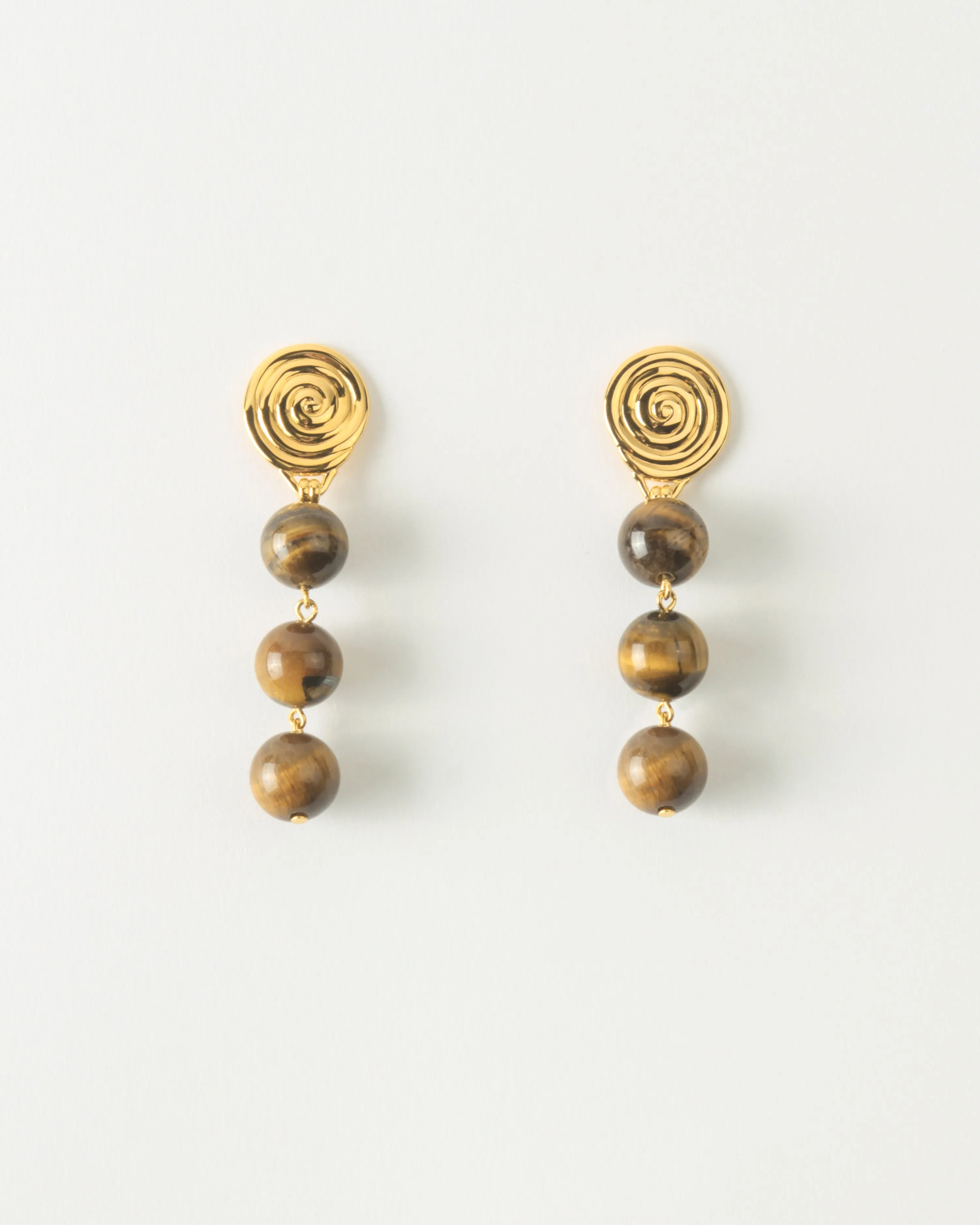 Swirl Droplet Earrings Gold Plated with Tiger's Eye sold by Rejina Pyo