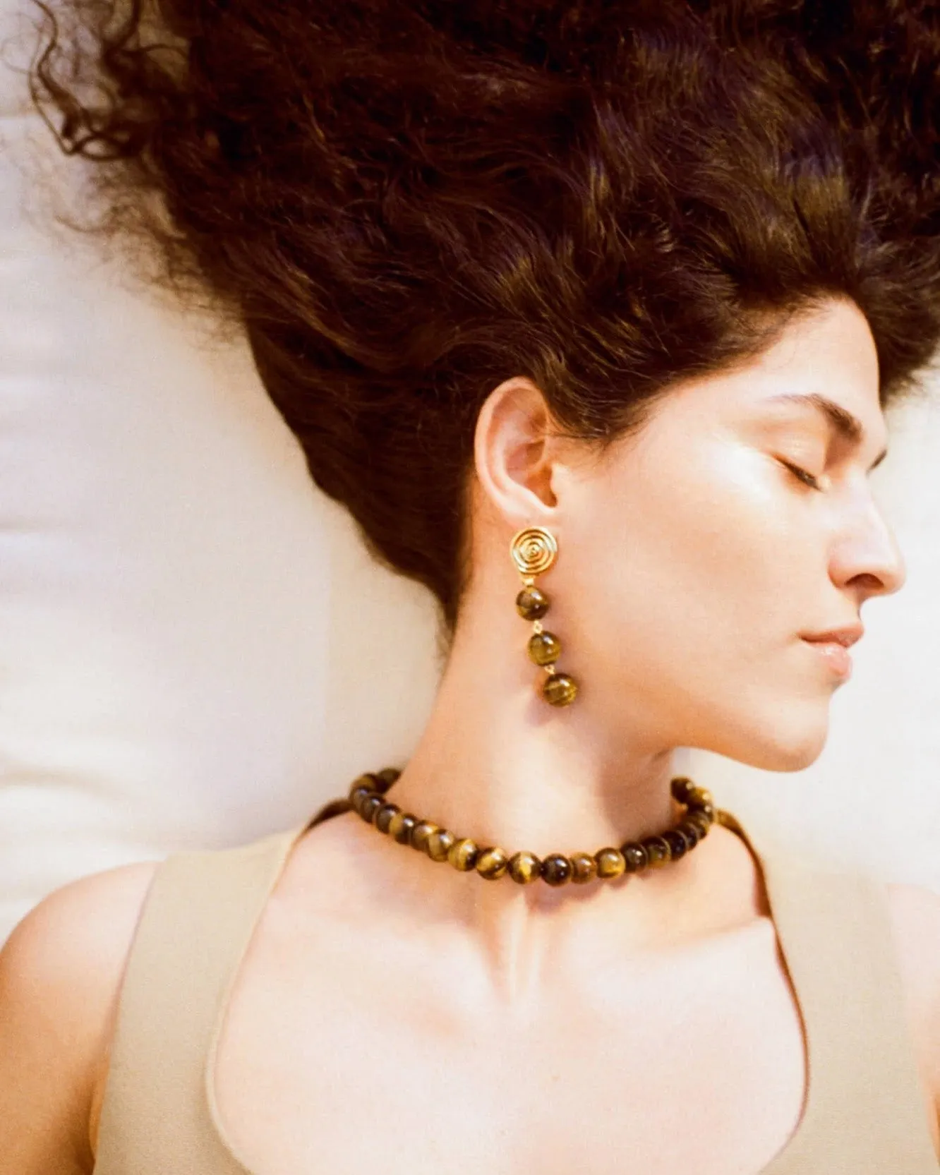 Swirl Droplet Earrings Gold Plated with Tiger's Eye sold by Rejina Pyo product image thumbnail 2