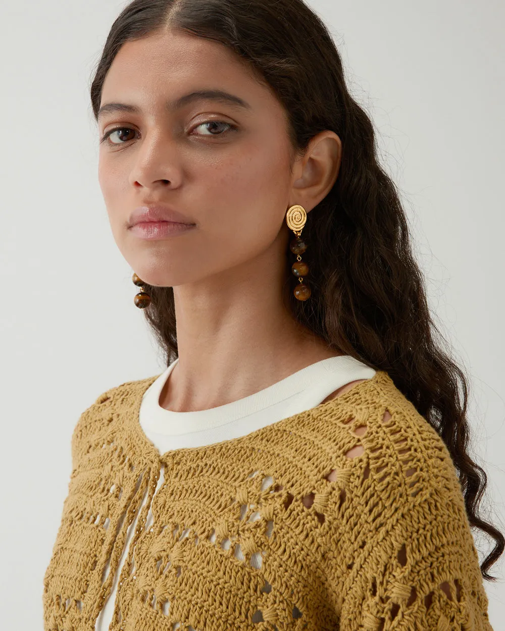 Swirl Droplet Earrings Gold Plated with Tiger's Eye sold by Rejina Pyo product image thumbnail 3