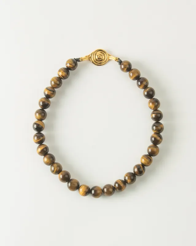 Beaded Swirl Necklace Gold Plated with Tiger's Eye sold by Rejina Pyo
