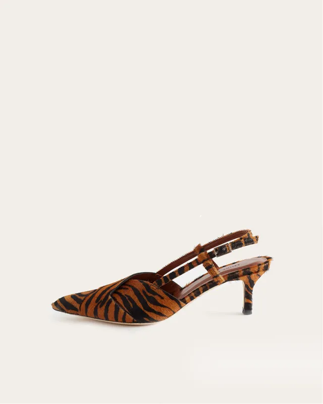 Wrap Kitten Heels Calfhair Print Brown sold by Rejina Pyo