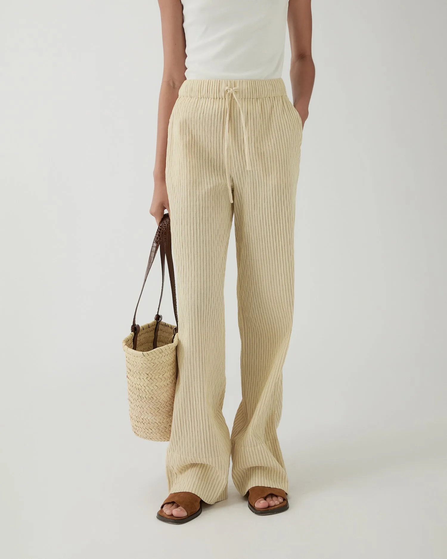 Andi Trousers Cotton Seersucker Stripe Yellow sold by Rejina Pyo product image thumbnail 3