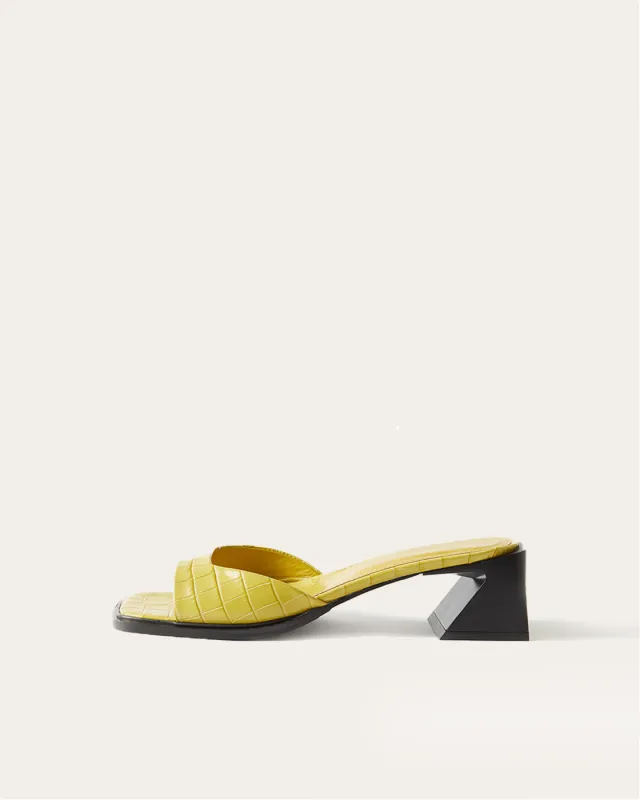 Annie Sandals Leather Emboss Croc Yellow sold by Rejina Pyo