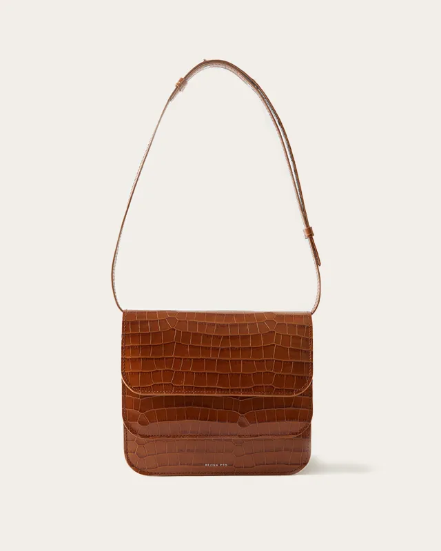 Ana Bag Leather Emboss Croc Caramel made by Rejina Pyo