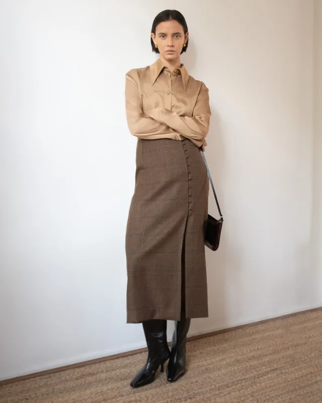 Avery Skirt Wool Check Brown made by Rejina Pyo