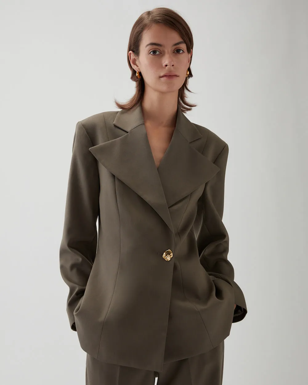 Leila Blazer Tencel Blend Grey sold by Rejina Pyo