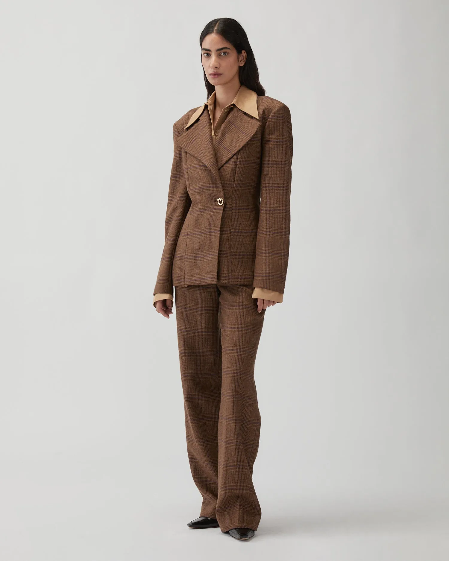 Leila Blazer Wool Check Brown sold by Rejina Pyo product image thumbnail 4