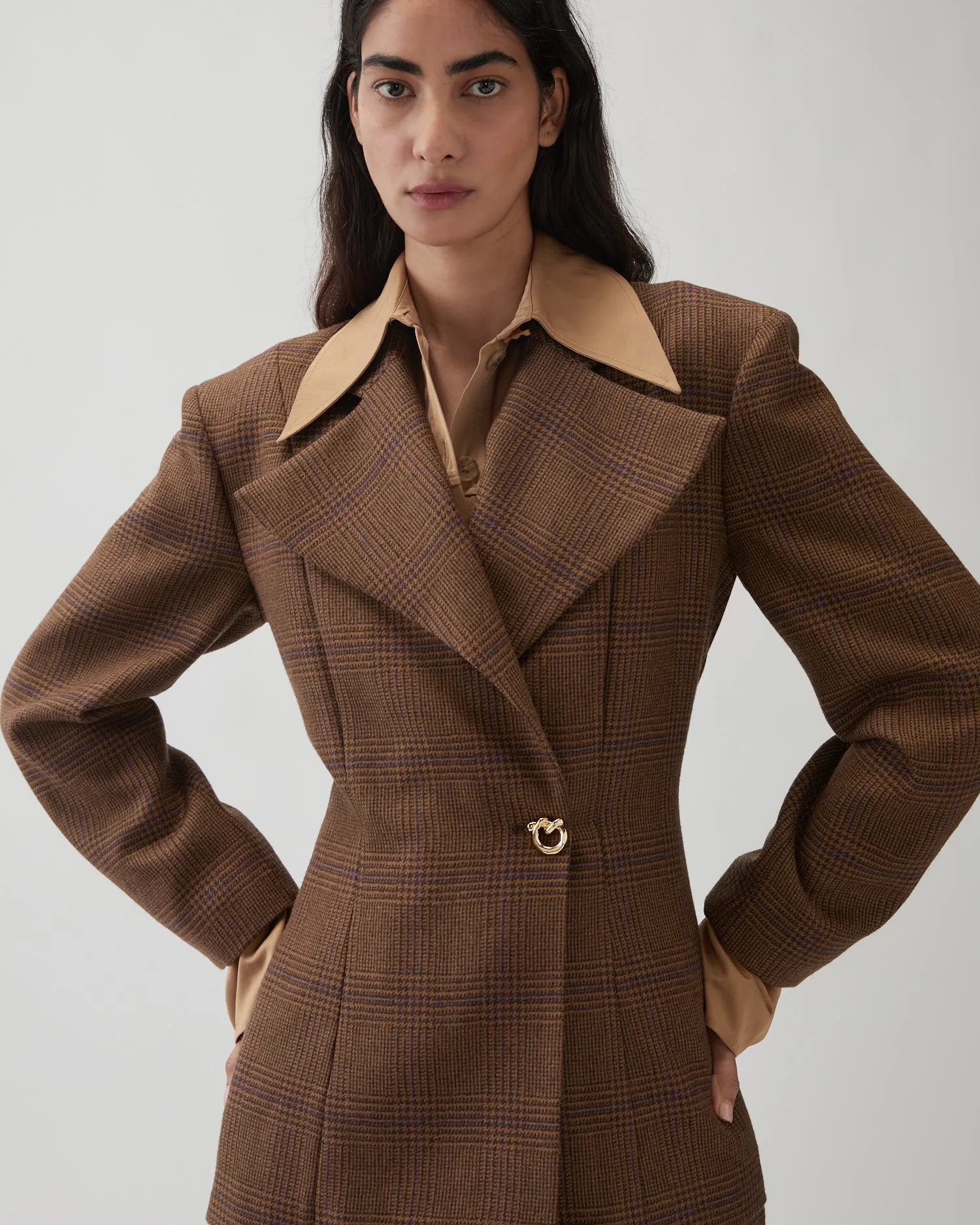 Leila Blazer Wool Check Brown sold by Rejina Pyo product image thumbnail 2