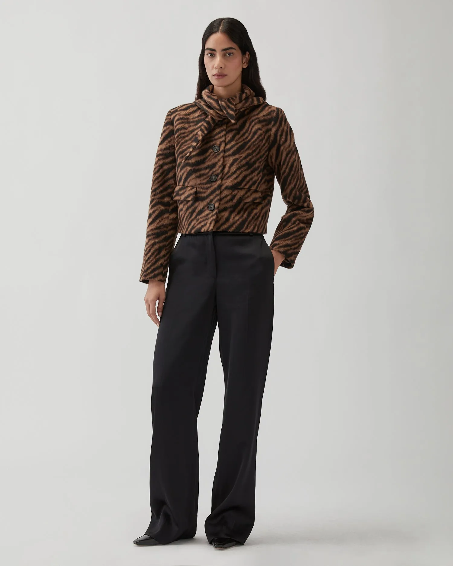 Cleo Jacket Wool Blend Jacquard Tiger Beige sold by Rejina Pyo