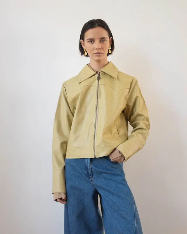 Rowan Jacket Faux Leather Beige sold by Rejina Pyo