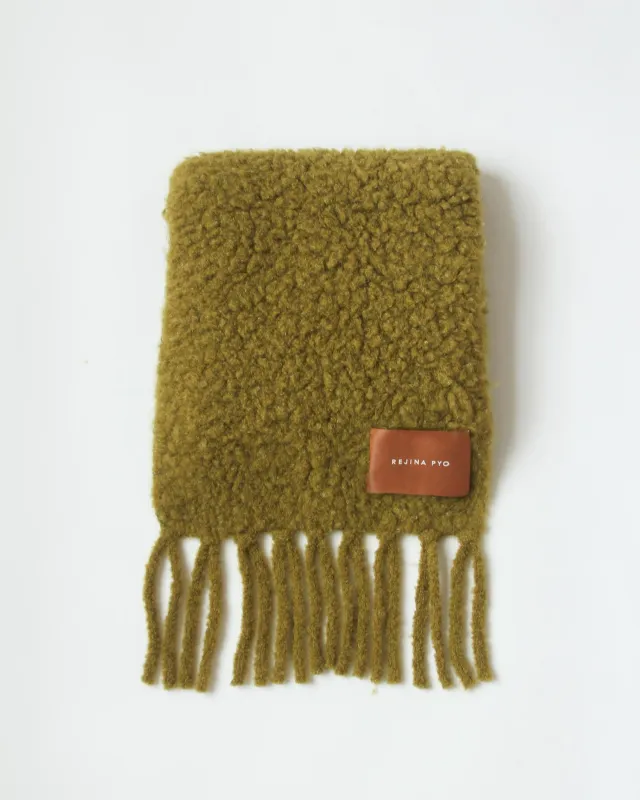 Fringe Scarf Bouclé Alpaca Green sold by Rejina Pyo