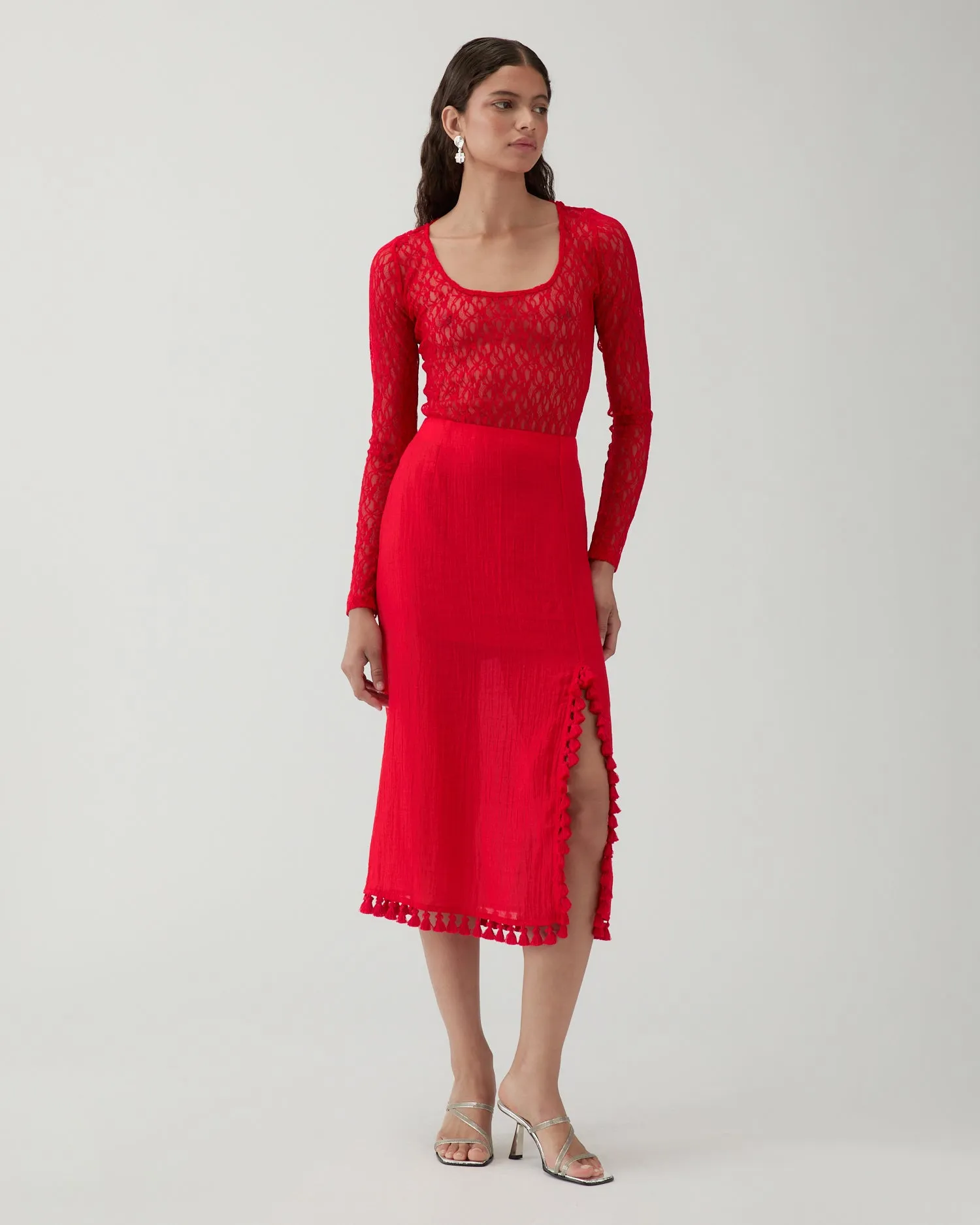 Ayla Skirt Tencel Blend Red sold by Rejina Pyo