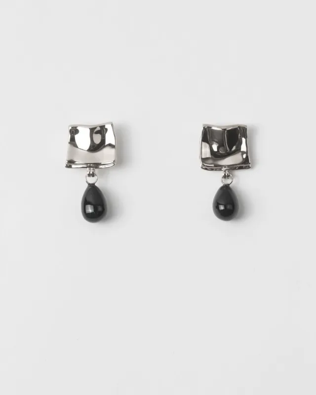Folded Drop Earrings Silver Plated with Black Onyx sold by Rejina Pyo