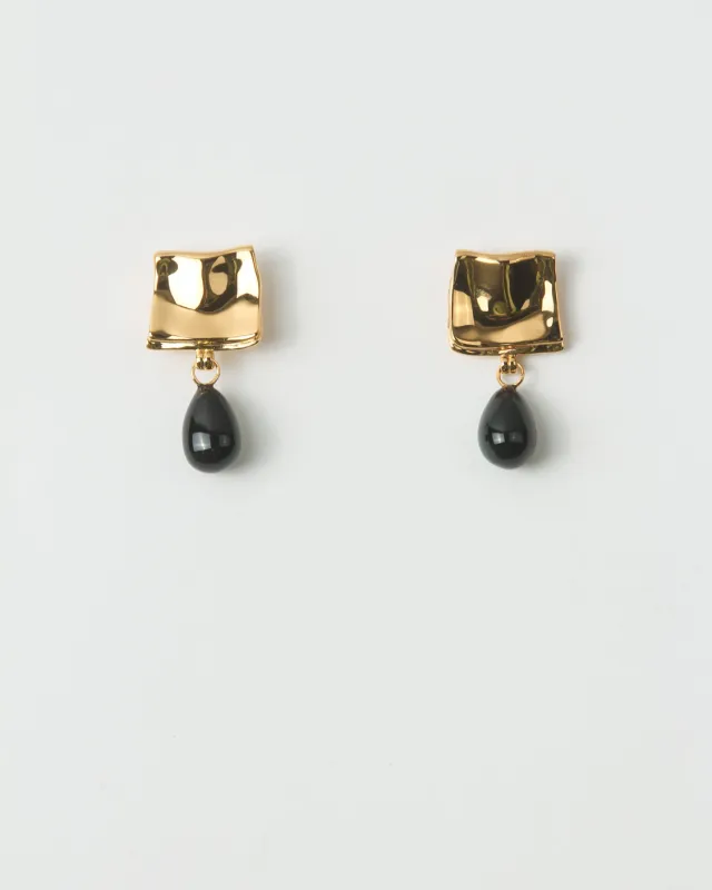 Folded Drop Earrings Gold Plated with Black Onyx sold by Rejina Pyo