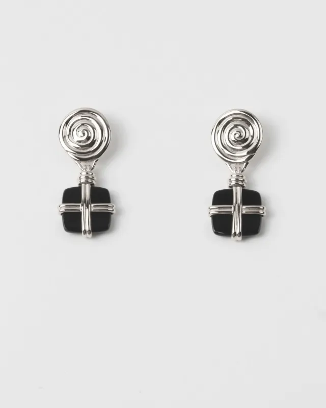 Squiggle Earrings Silver Plated with Black Onyx sold by Rejina Pyo