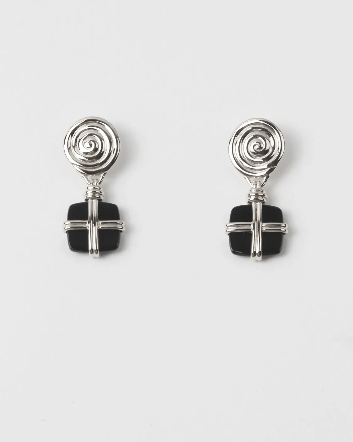 Squiggle Earrings Silver Plated with Black Onyx sold by Rejina Pyo
