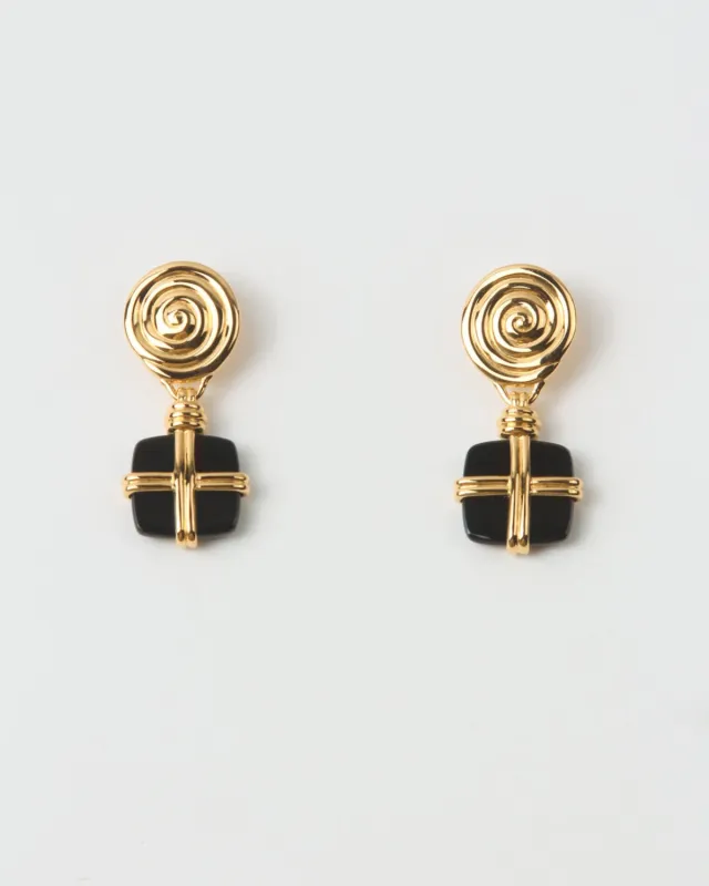 Squiggle Earrings Gold Plated with Black Onyx sold by Rejina Pyo
