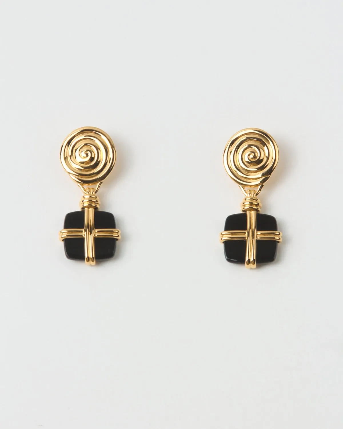 Squiggle Earrings Gold Plated with Black Onyx sold by Rejina Pyo