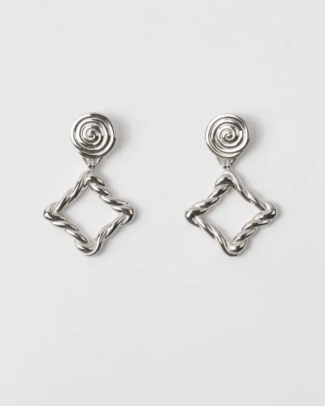 Rectangle Twirl Earrings Silver Plated made by Rejina Pyo