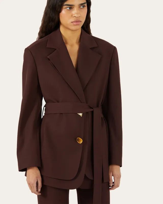 Simone Jacket Wool Blend Twill Burgundy made by Rejina Pyo