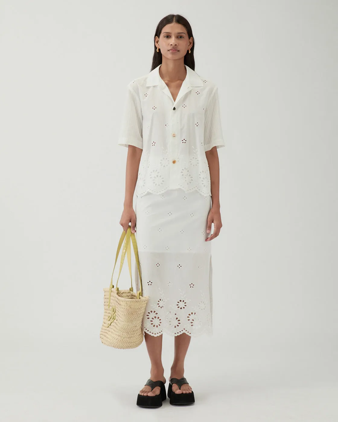 Marty Shirt Cotton Embroidery Cream sold by Rejina Pyo