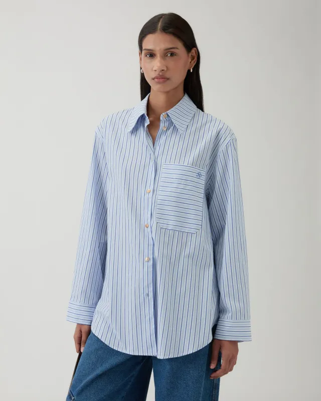 Caprice Shirt Cotton Stripe Blue sold by Rejina Pyo