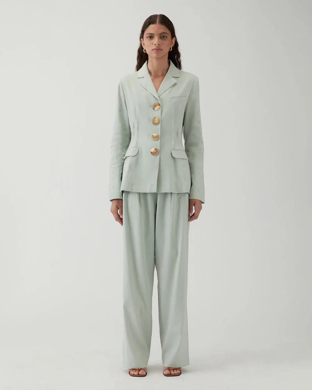 Etta Jacket Viscose Linen Blend Blue sold by Rejina Pyo