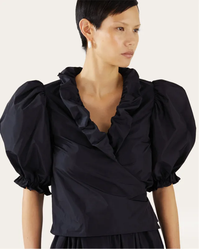 Luna Blouse Recycled Blend Taffeta Navy made by Rejina Pyo