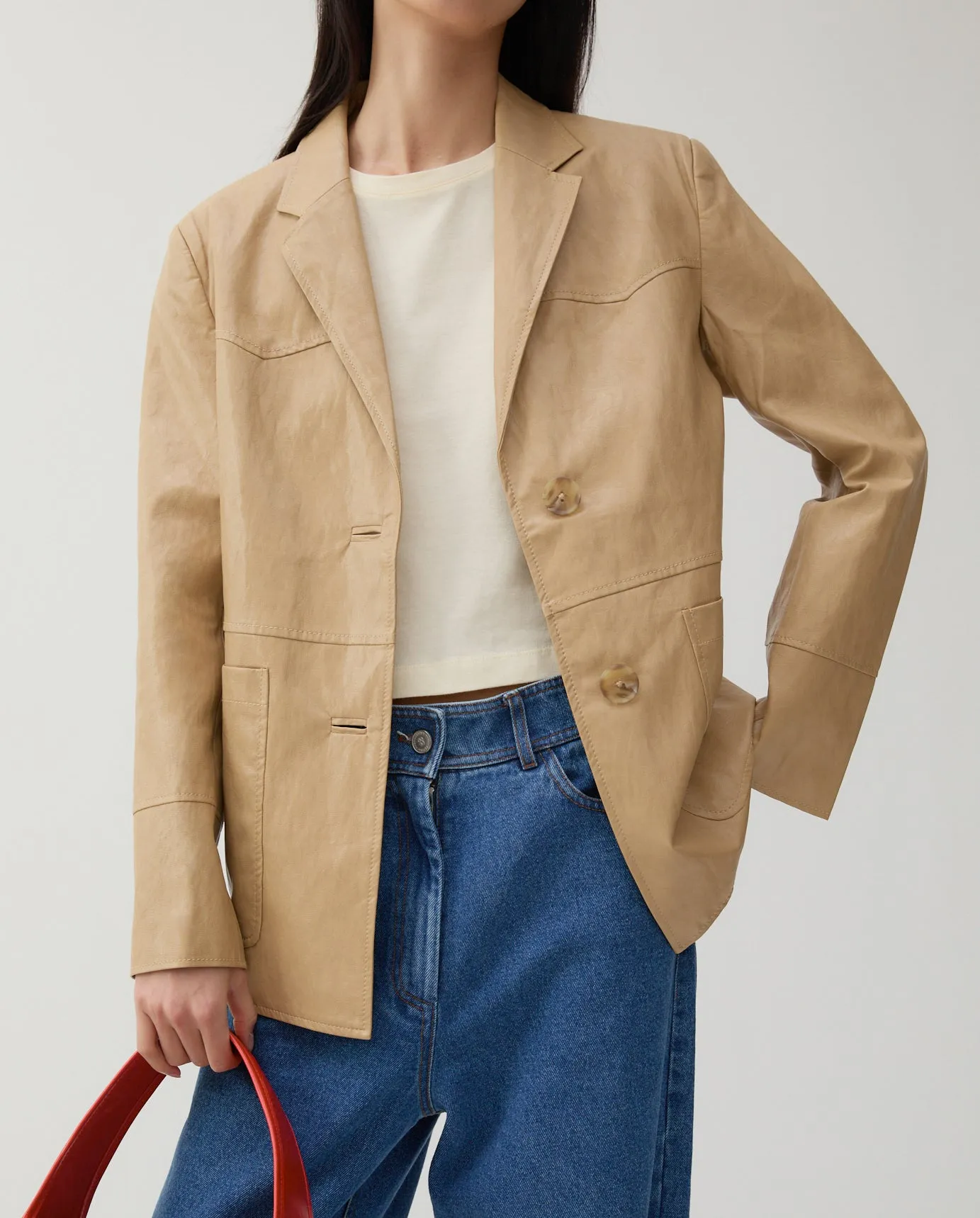 Andrea Jacket Faux Leather Beige sold by Rejina Pyo