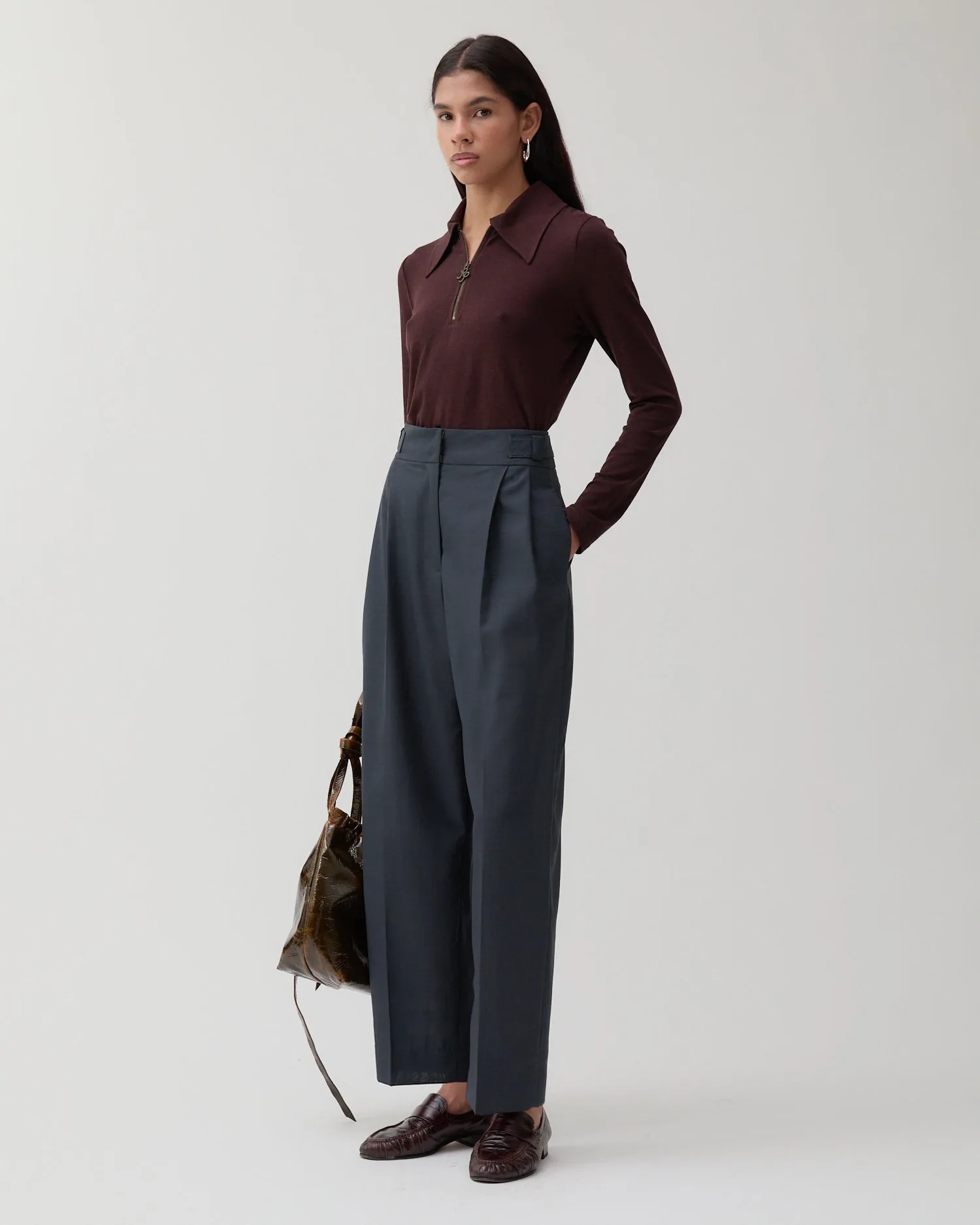 Eunah Trousers Wool Blend Suiting Slate sold by Rejina Pyo