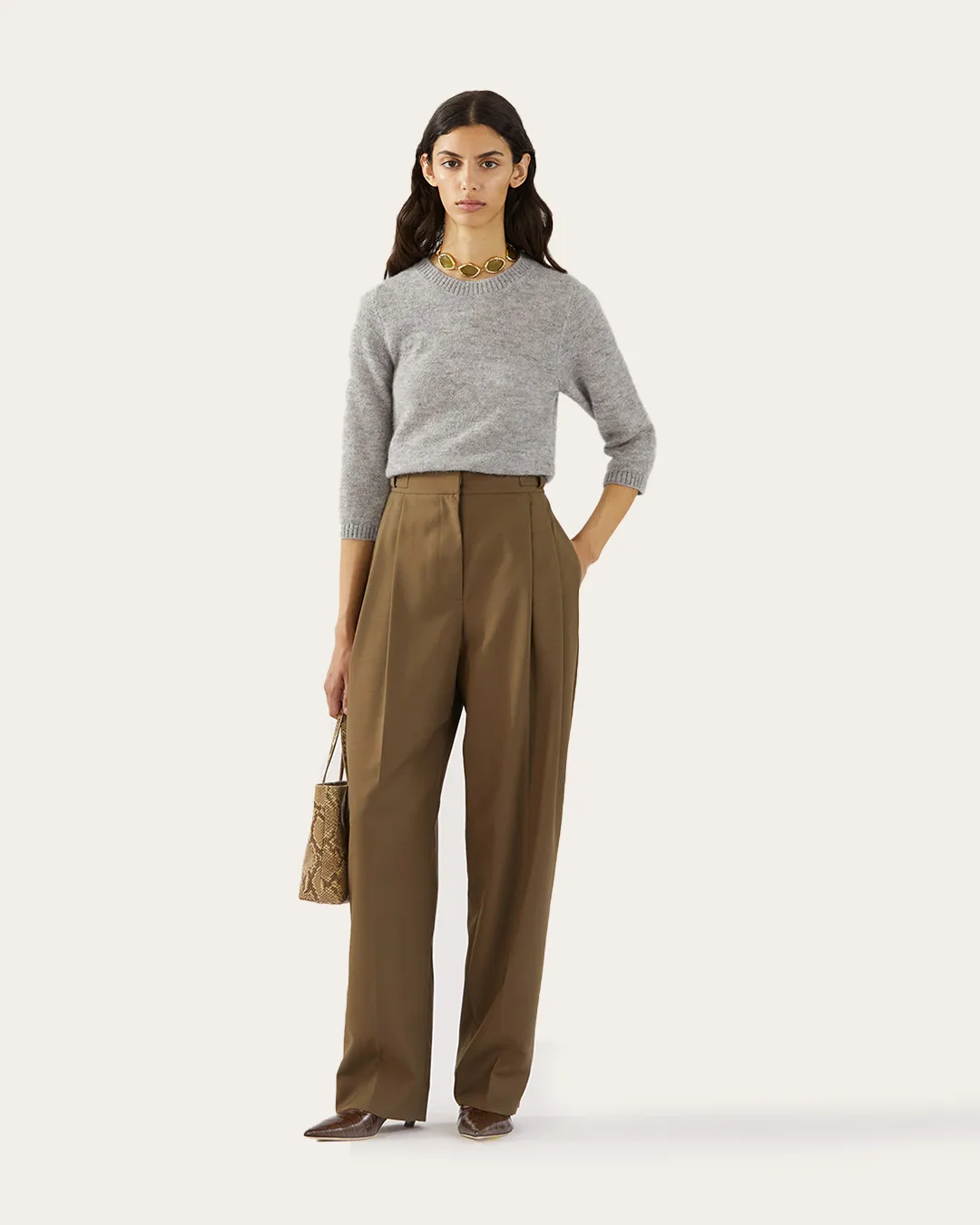 Eunah Trousers Wool Blend Olive sold by Rejina Pyo
