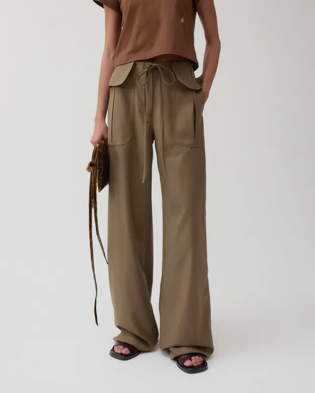 Sonia Trousers Wool Blend Olive made by Rejina Pyo