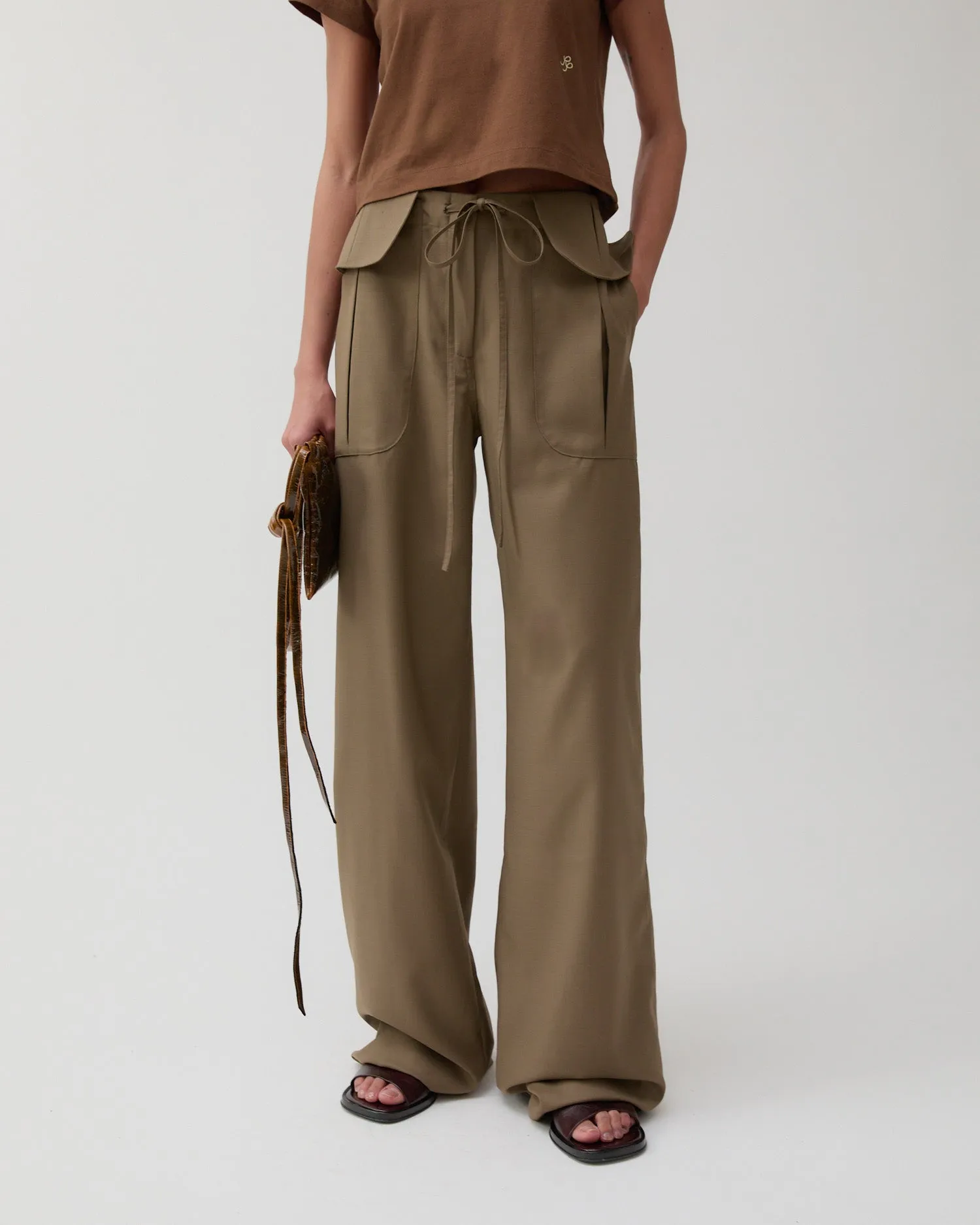 Sonia Trousers Wool Blend Olive sold by Rejina Pyo