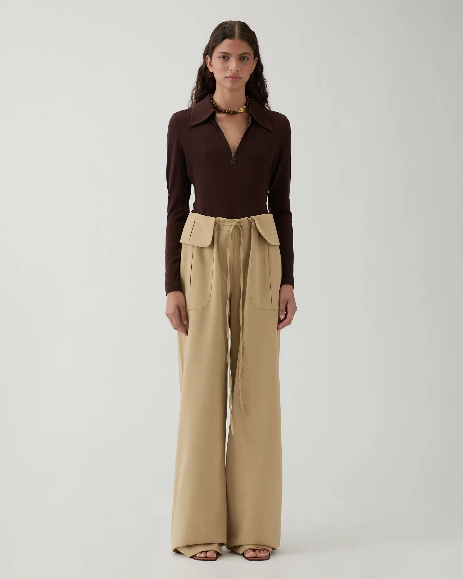Sonia Trousers Tencel Blend Suiting Beige sold by Rejina Pyo