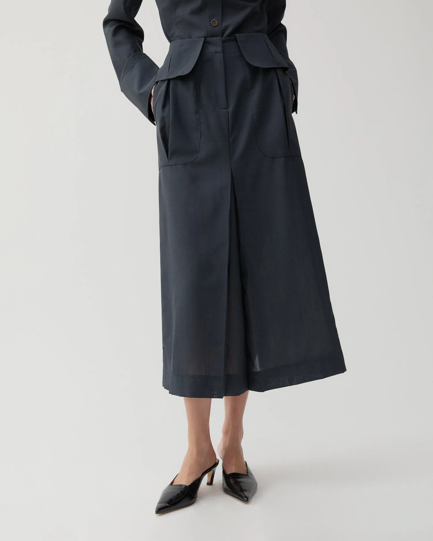 Lila Skirt Wool Blend Suiting Slate sold by Rejina Pyo