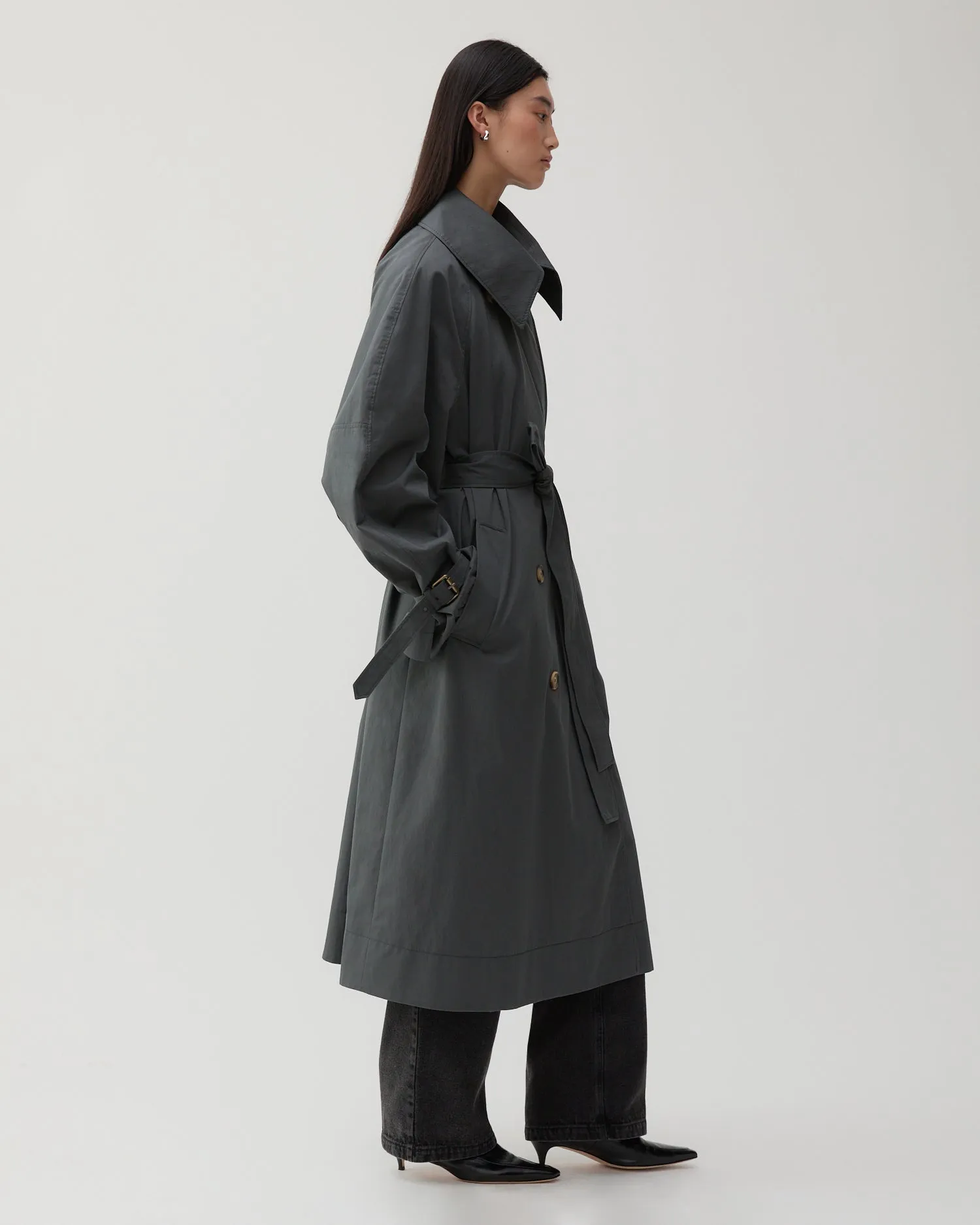 Romy Trenchcoat Cotton Blend Twill Charcoal sold by Rejina Pyo product image thumbnail 5
