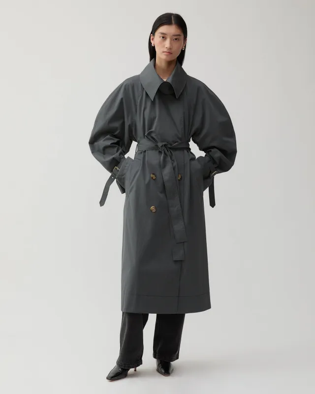 Romy Trenchcoat Cotton Blend Twill Charcoal made by Rejina Pyo
