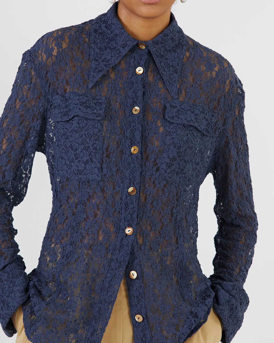 Camille Shirt Cotton Blend Lace Navy sold by Rejina Pyo product image thumbnail 2