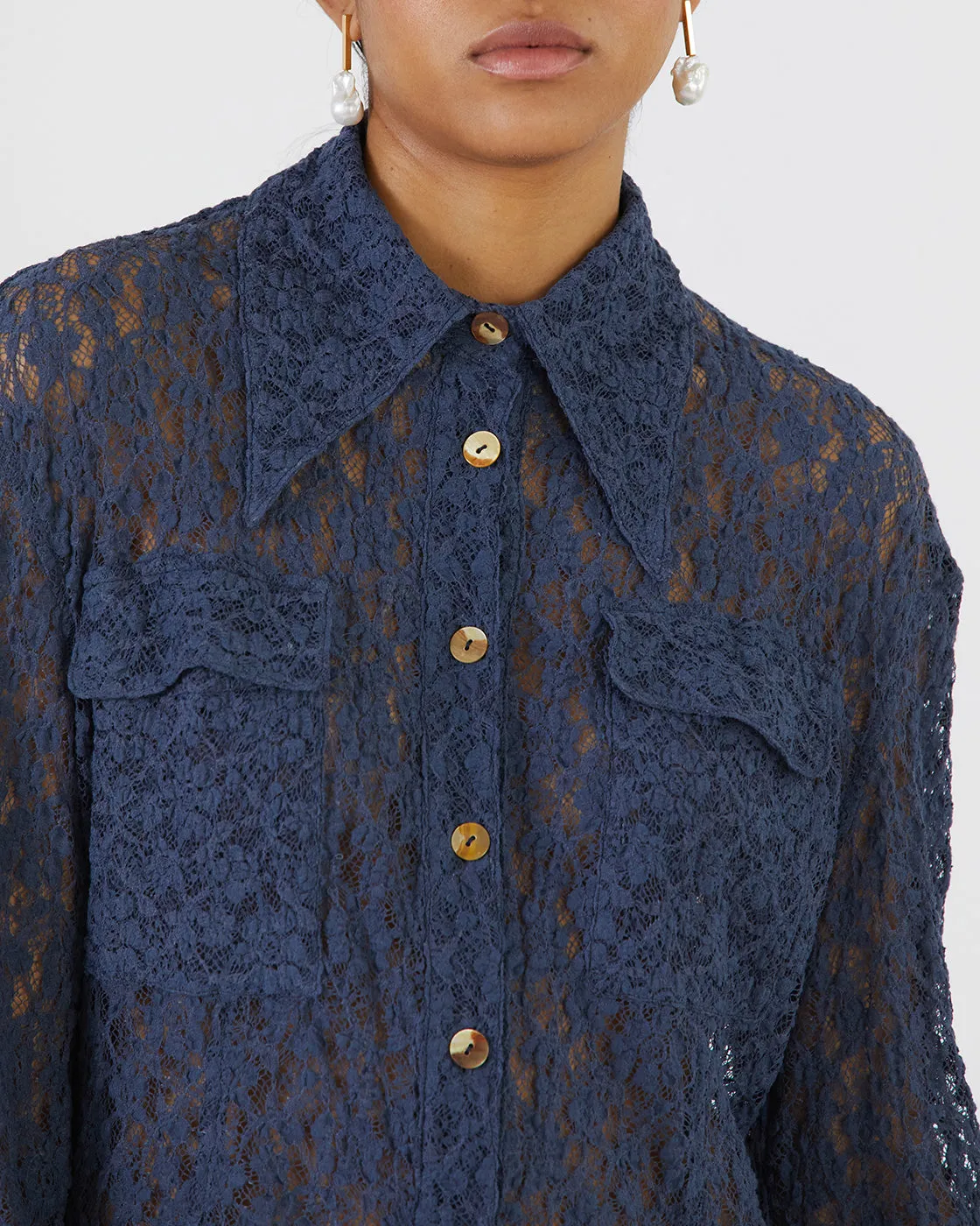 Camille Shirt Cotton Blend Lace Navy sold by Rejina Pyo product image thumbnail 4