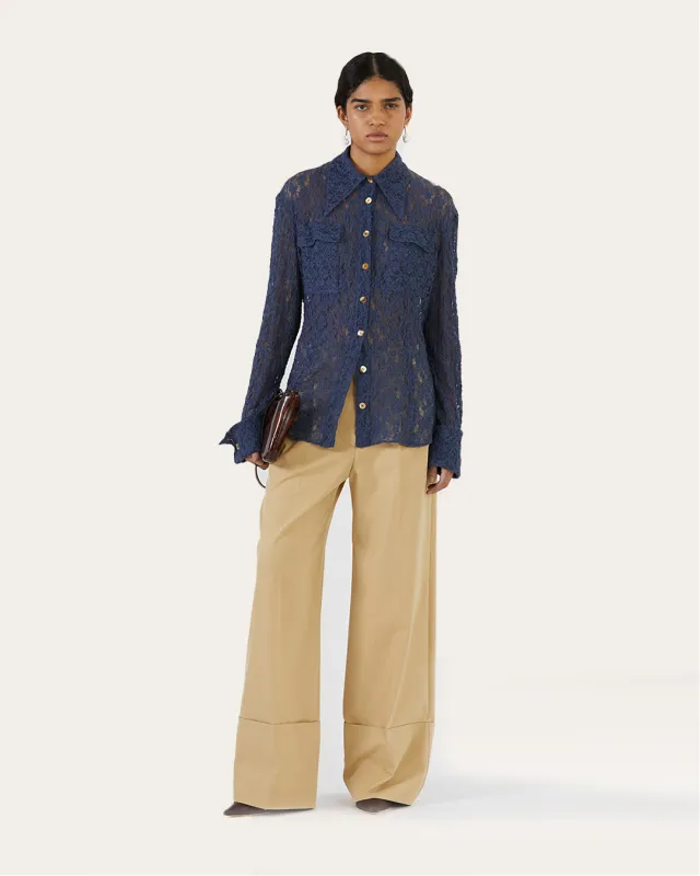 Camille Shirt Cotton Blend Lace Navy made by Rejina Pyo