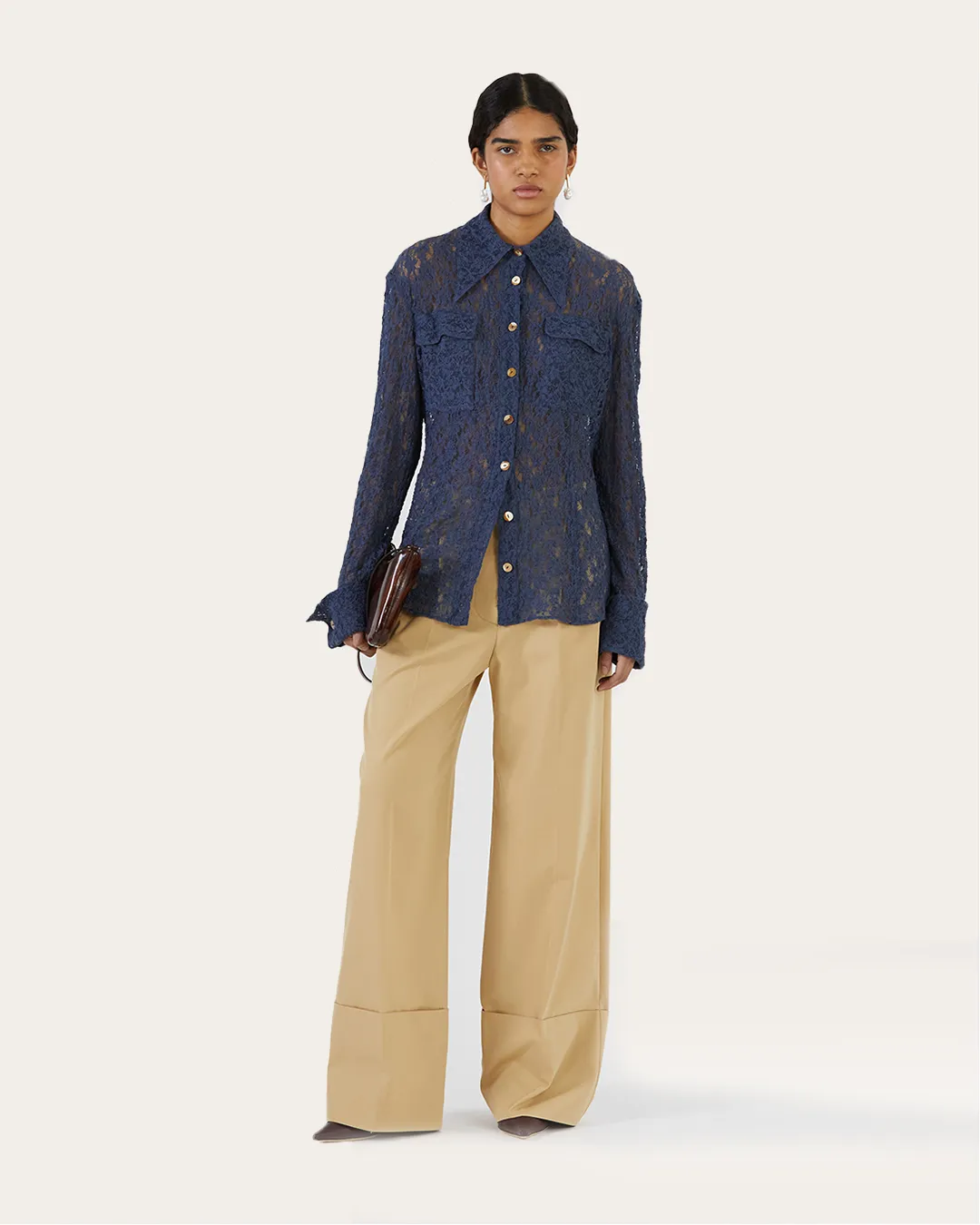 Camille Shirt Cotton Blend Lace Navy sold by Rejina Pyo