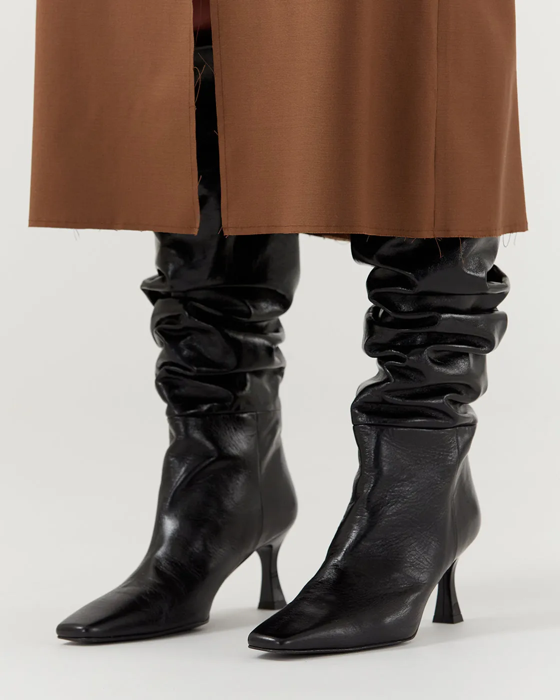 Slouchy Knee High Boot Leather Crinkle Shiny Black sold by Rejina Pyo product image thumbnail 3