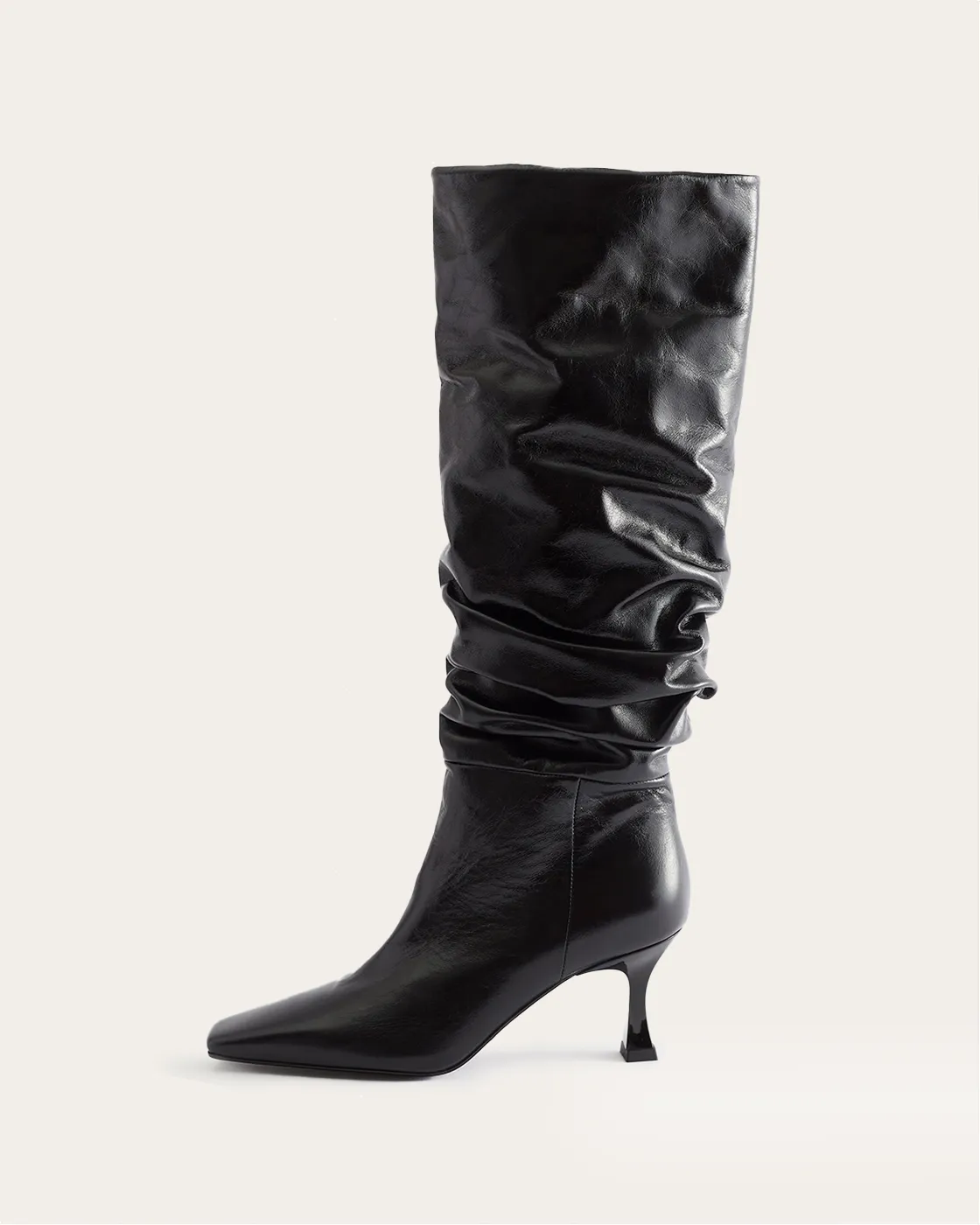 Slouchy Knee High Boot Leather Crinkle Shiny Black sold by Rejina Pyo