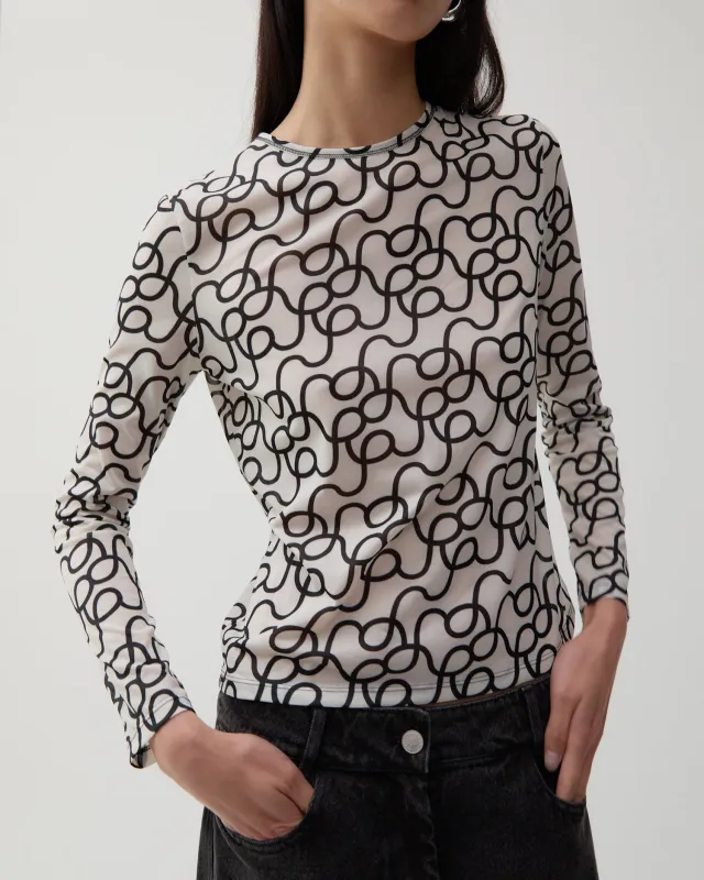 Zoya Top Mesh Printed Off-White made by Rejina Pyo