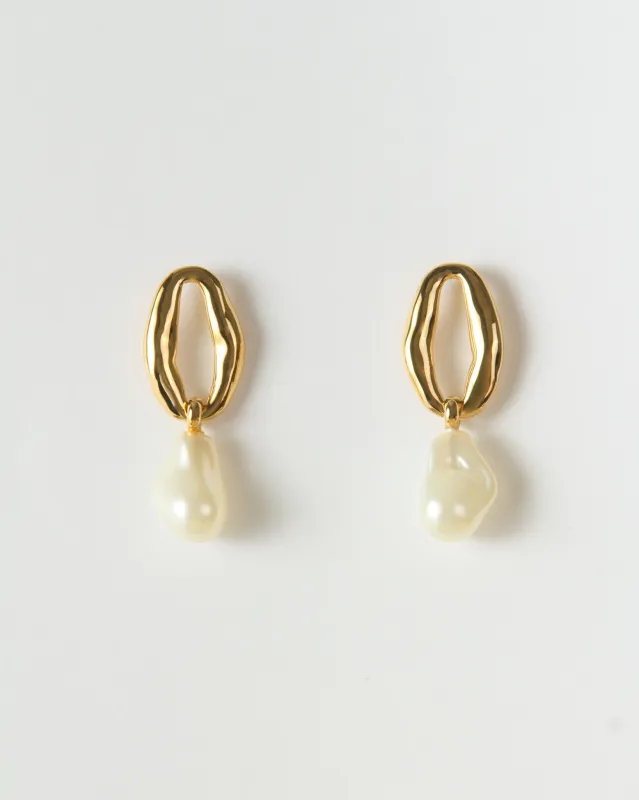 Chain Pendant Earrings Glass Pearl Gold sold by Rejina Pyo