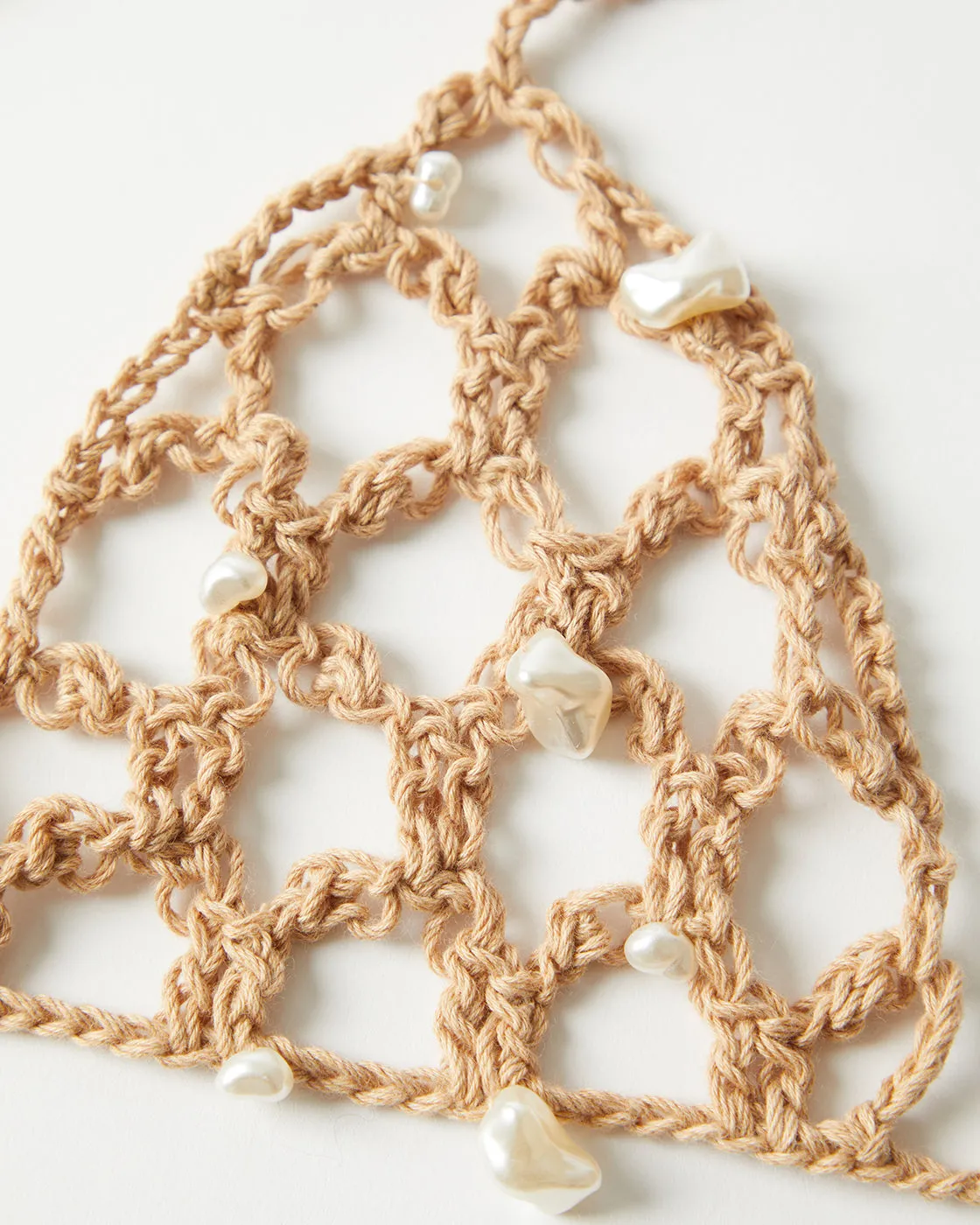 Crochet Bra Organic Cotton Tan with Faux Pearls sold by Rejina Pyo product image thumbnail 2