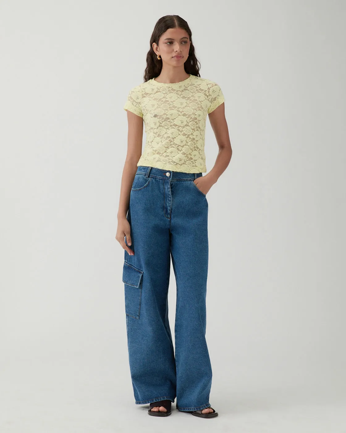 Adina T-Shirt Cotton Blend Floral Lace Yellow sold by Rejina Pyo product image thumbnail 2